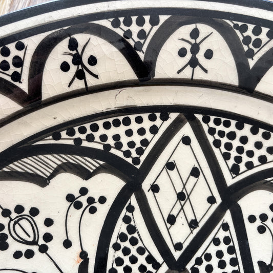 Extra Large Moroccan "Zwak" Ceramic Plate Black & White Imperfect (No. 2)