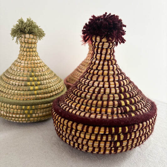 Medium Berber Tagine Basket in Maroon