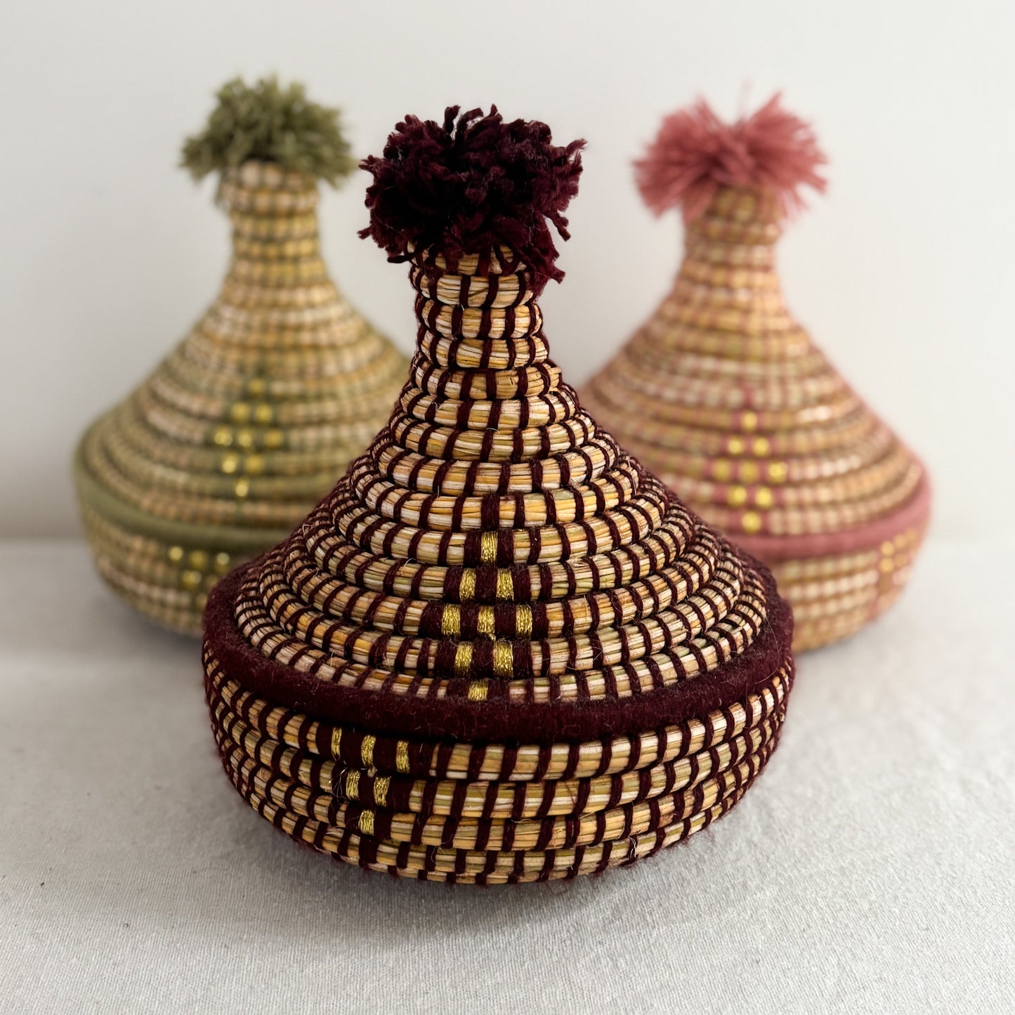 Medium Berber Tagine Basket in Maroon