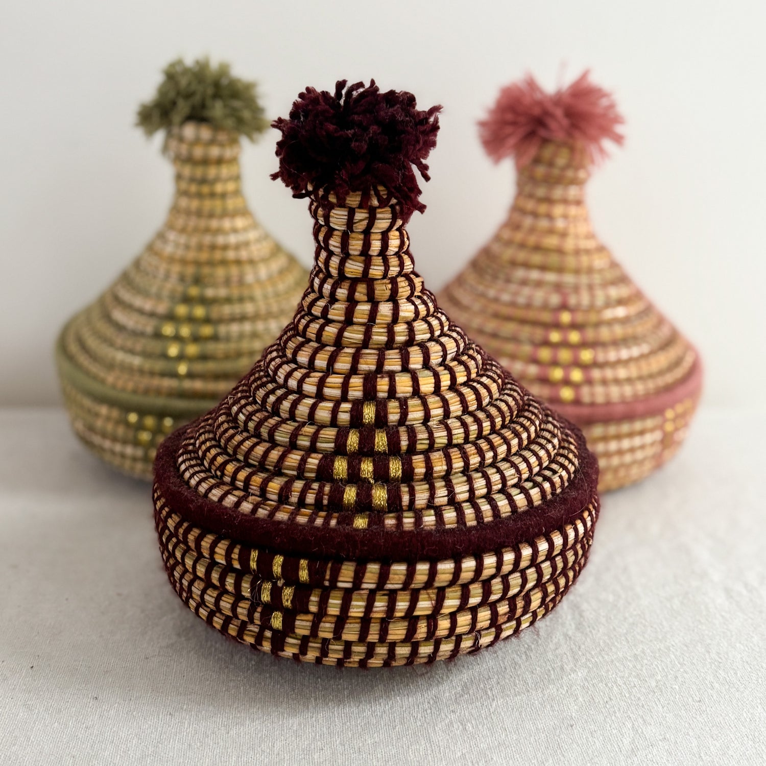 Medium Berber Tagine Basket in Maroon