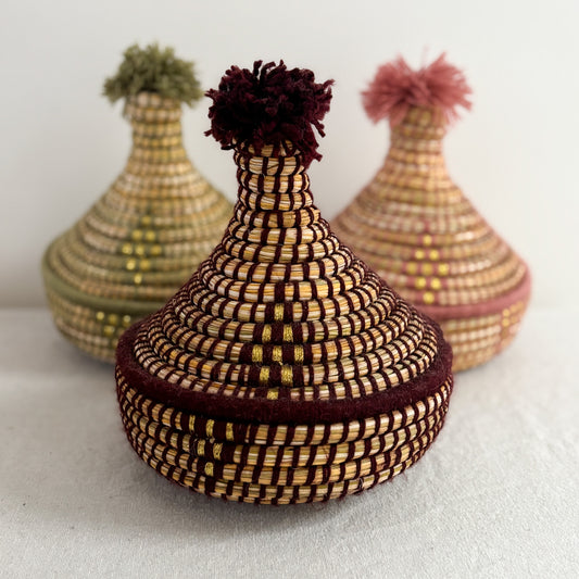 Medium Berber Tagine Basket in Maroon