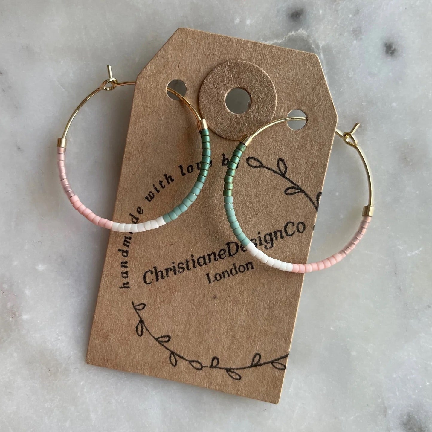 Large Gold Plated Hoop Earrings with Pastel Miyuki Glass Beads