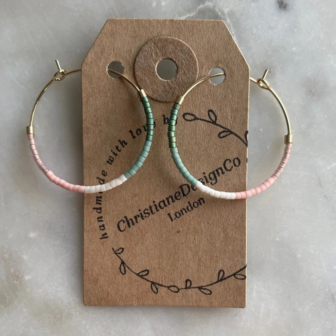 Large Gold Plated Hoop Earrings with Pastel Miyuki Glass Beads
