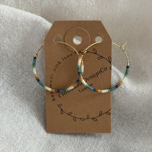 Large Gold Plated Hoop Earrings Multicoloured Miyuki Glass Beads