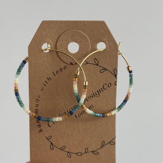 Large Gold Plated Hoop Earrings Multicoloured Miyuki Glass Beads