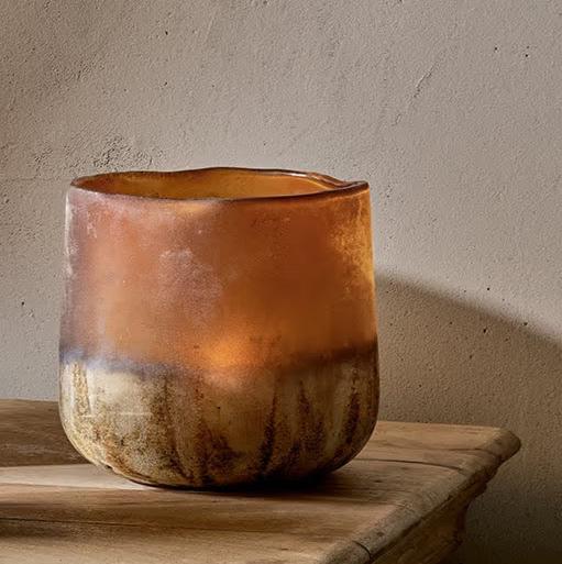 Medium Ngolo Tealight Holder in Antiqued Amber By Nkuku
