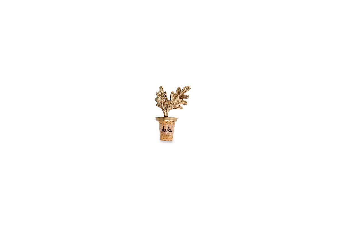 Oak Leaf Brass Bottle Stopper By Nkuku