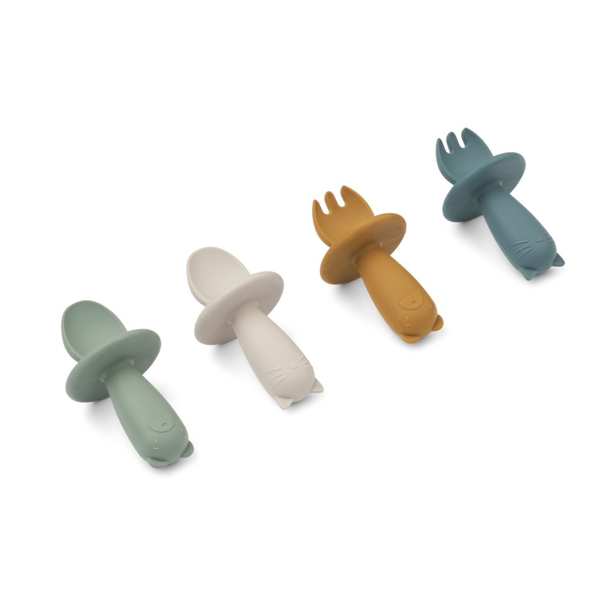 Liewood Avril Baby Cutlery 4 Pack In Faune Green Multi Mix