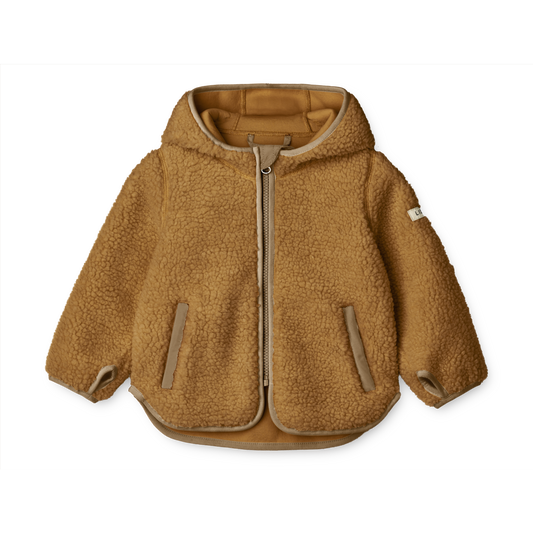 Liewood Mara Hooded Pile Jacket in Oat/ Golden Caramel