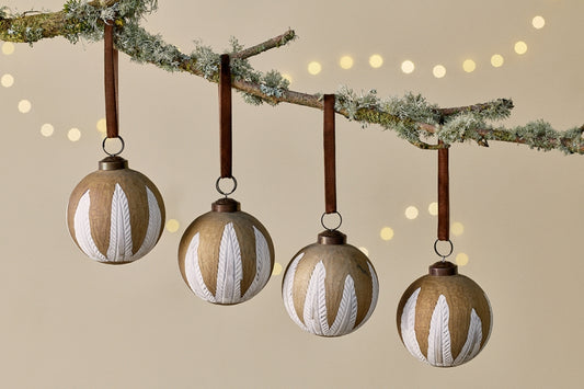 Nori Christmas Baubles in Gold & Cream (Set of 4) By Nkuku