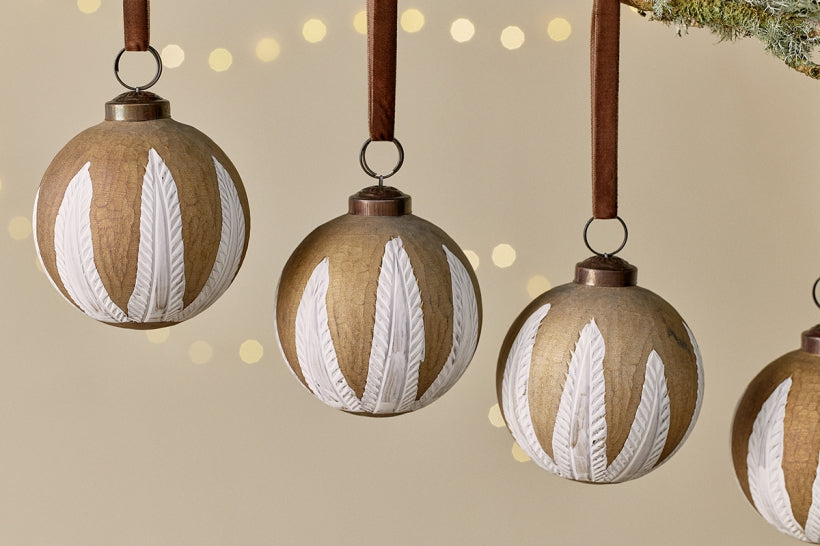 Nori Christmas Baubles in Gold & Cream (Set of 4) By Nkuku