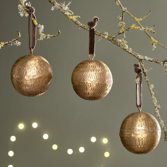 Manya Metal Round Baubles - Brass (Set of 3) By Nkuku