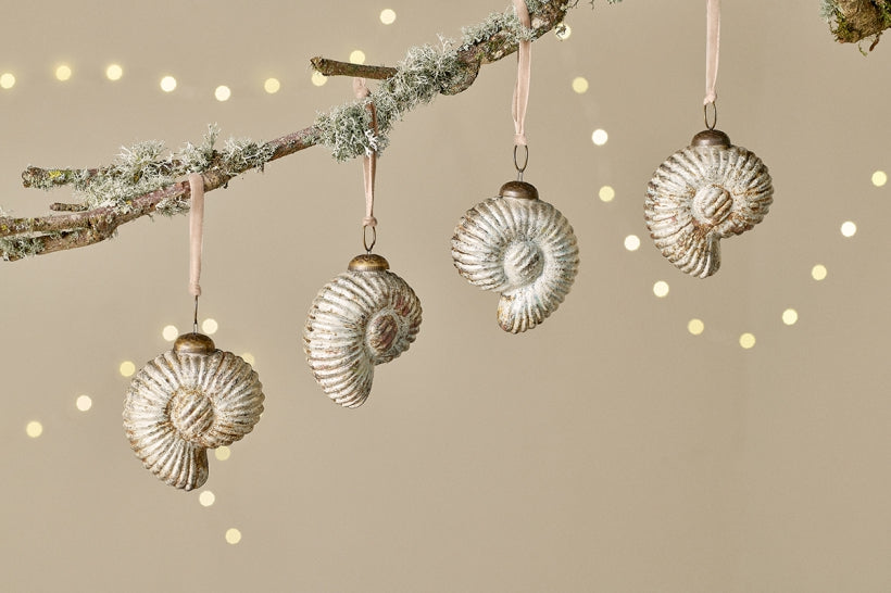 Sachin Shell Christmas Baubles in Rustic Gold (Set of 4) By Nkuku