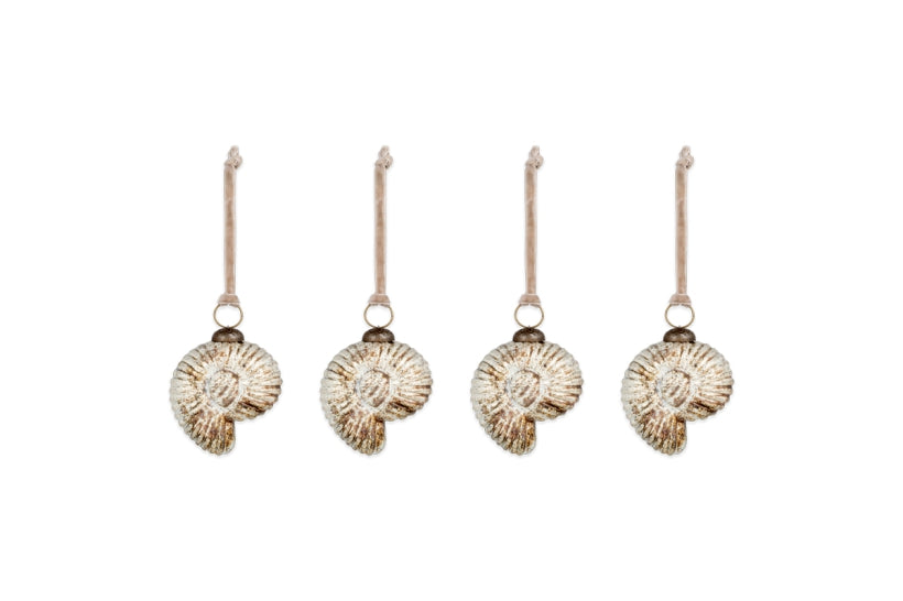 Sachin Shell Christmas Baubles in Rustic Gold (Set of 4) By Nkuku