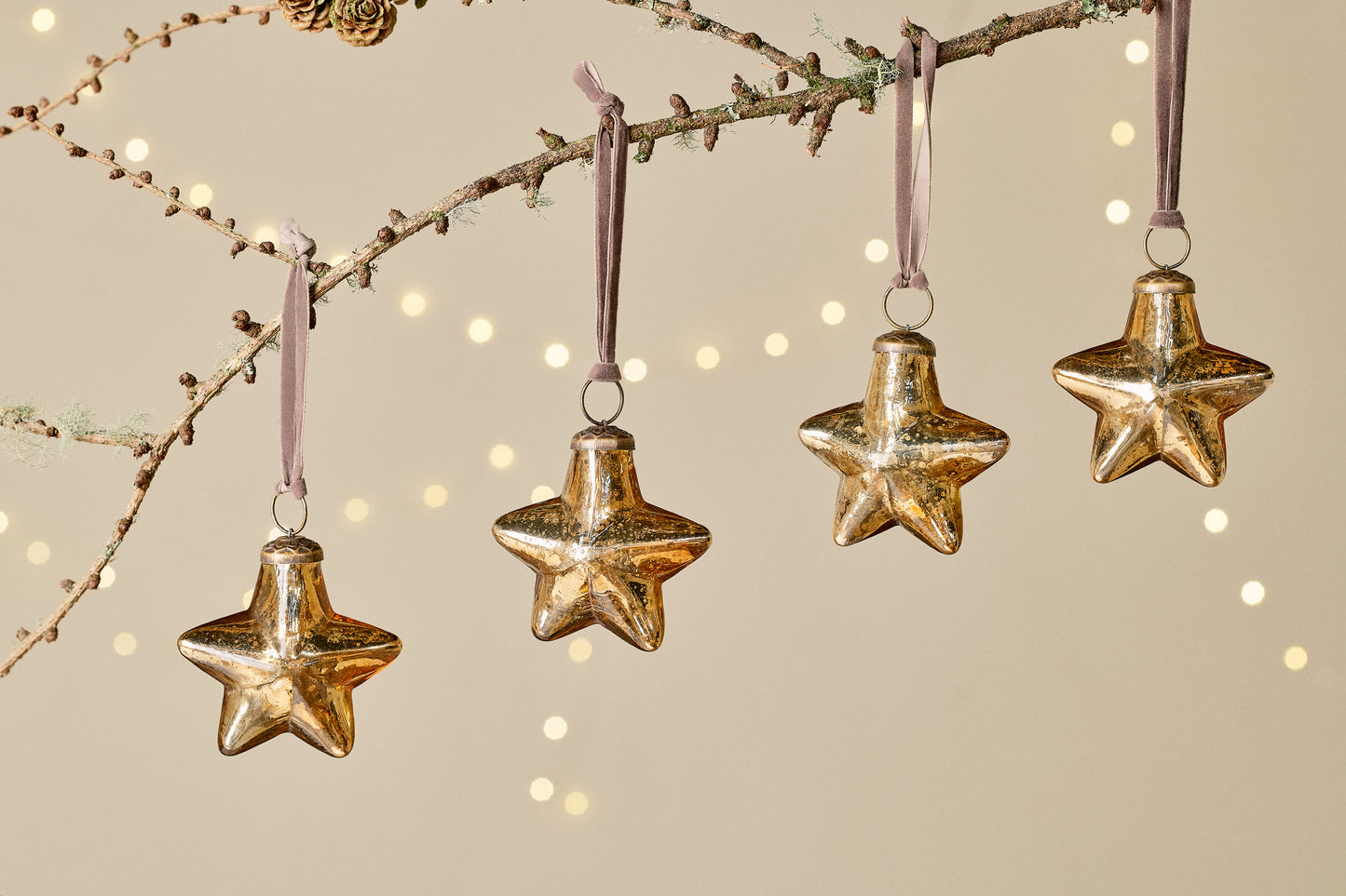 Sardi Star Christmas Baubles in Rustic Gold (Set of 4) By Nkuku