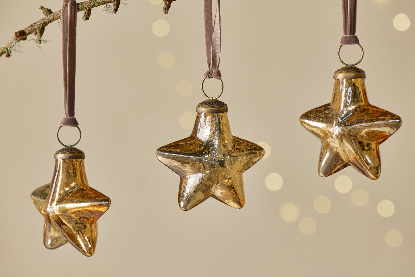 Sardi Star Christmas Baubles in Rustic Gold (Set of 4) By Nkuku