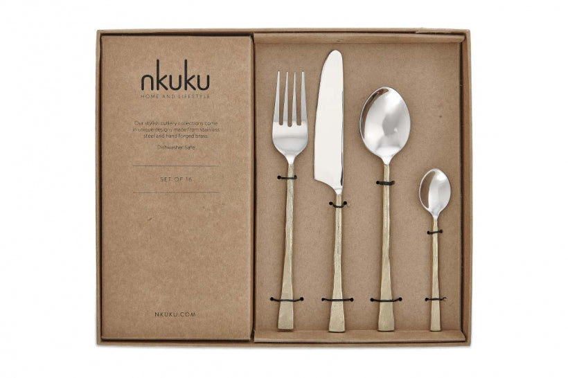 Usa Cutlery in Brushed Gold (Set of 16) By Nkuku