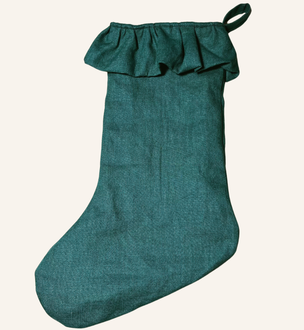 Christmas stocking - Linen - Festive Frill : Green