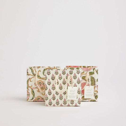 Small Hand Block Printed Gift Bag in Blush By Paper Mirchi