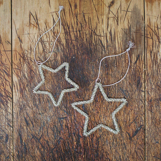 Silver Glass Beaded Star Christmas Decoration