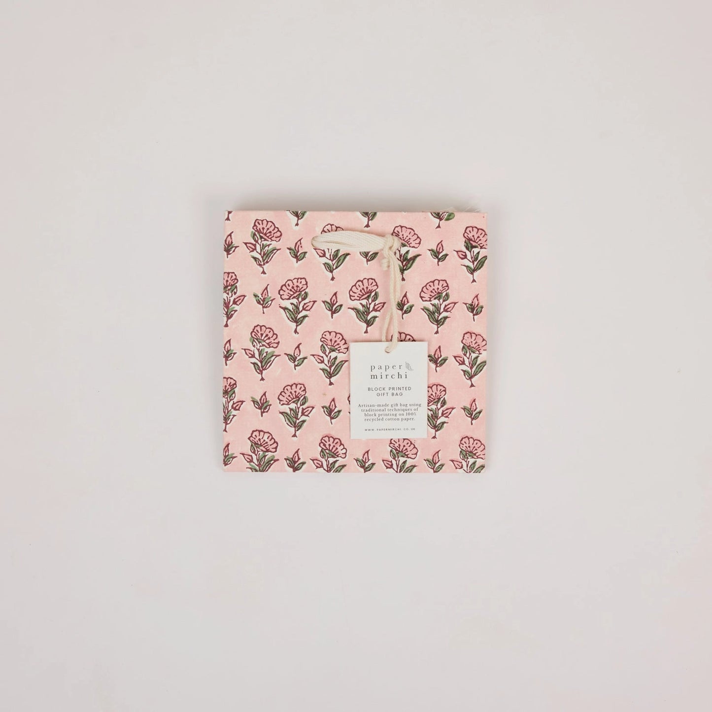 Small Hand Block Printed Gift Bag in Blush By Paper Mirchi