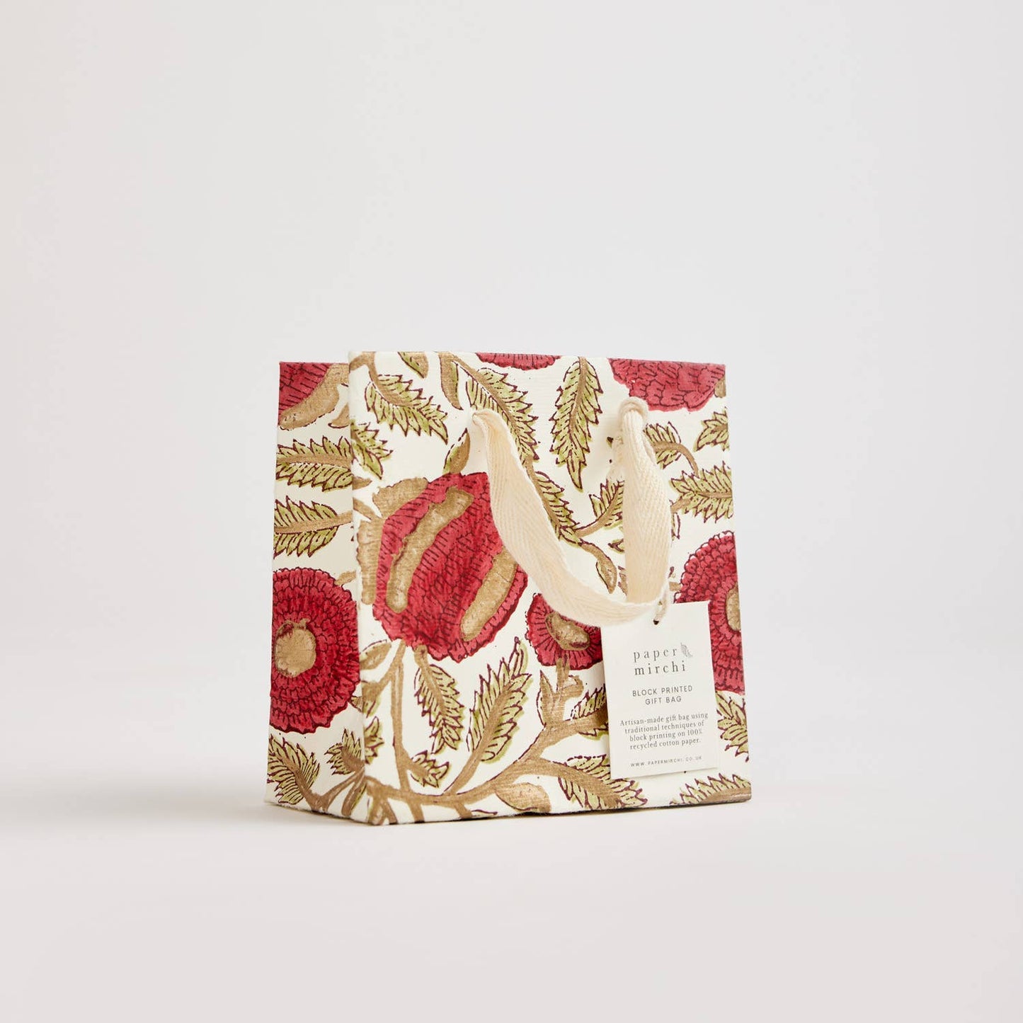 Hand Block Printed Gift Bags Small in Scarlet By Paper Mirchi