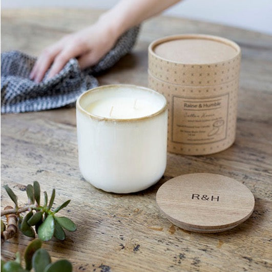 Cotton House Natural Wax Candle in Pottery Canister By Raine & Humble