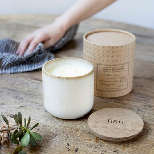 Guava & Fig Natural Wax Candle in Pottery Canister By Raine & Humble
