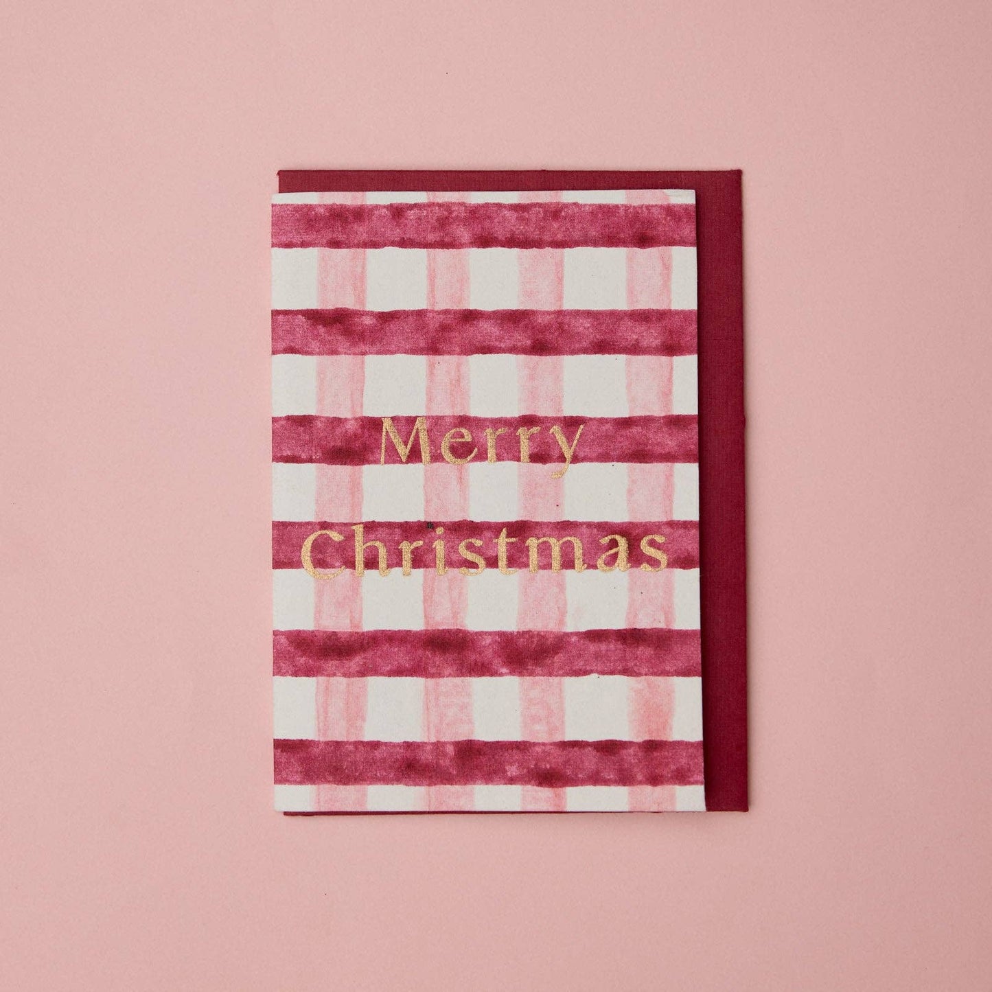 Block Printed Greeting Card - Gingham Christmas Pudding
