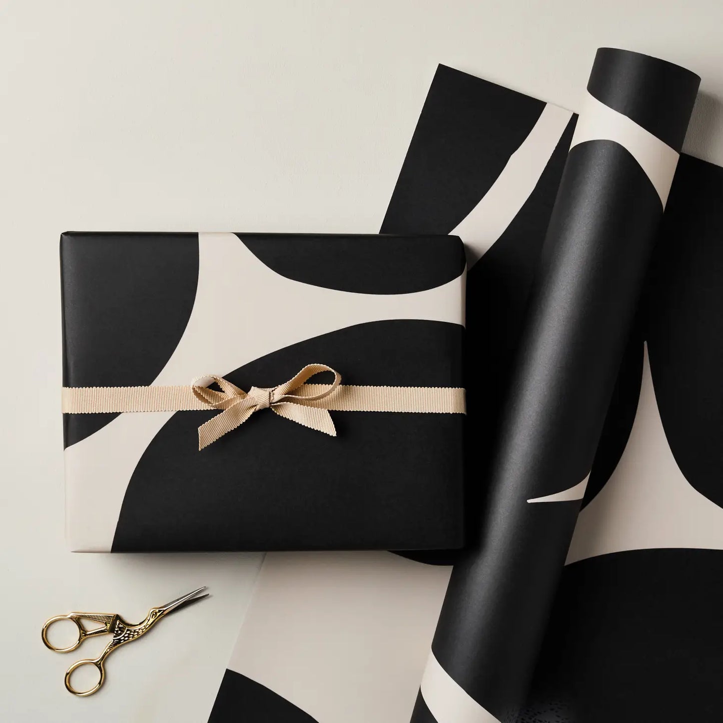Abstract Black & Cream Floral Gift Wrap By Ink & Bloom