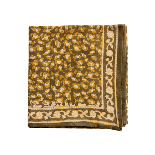Large Leopard scarf printed with block print designed by Bonheur du Jour, handmade in India using the artisanal block print technique.


