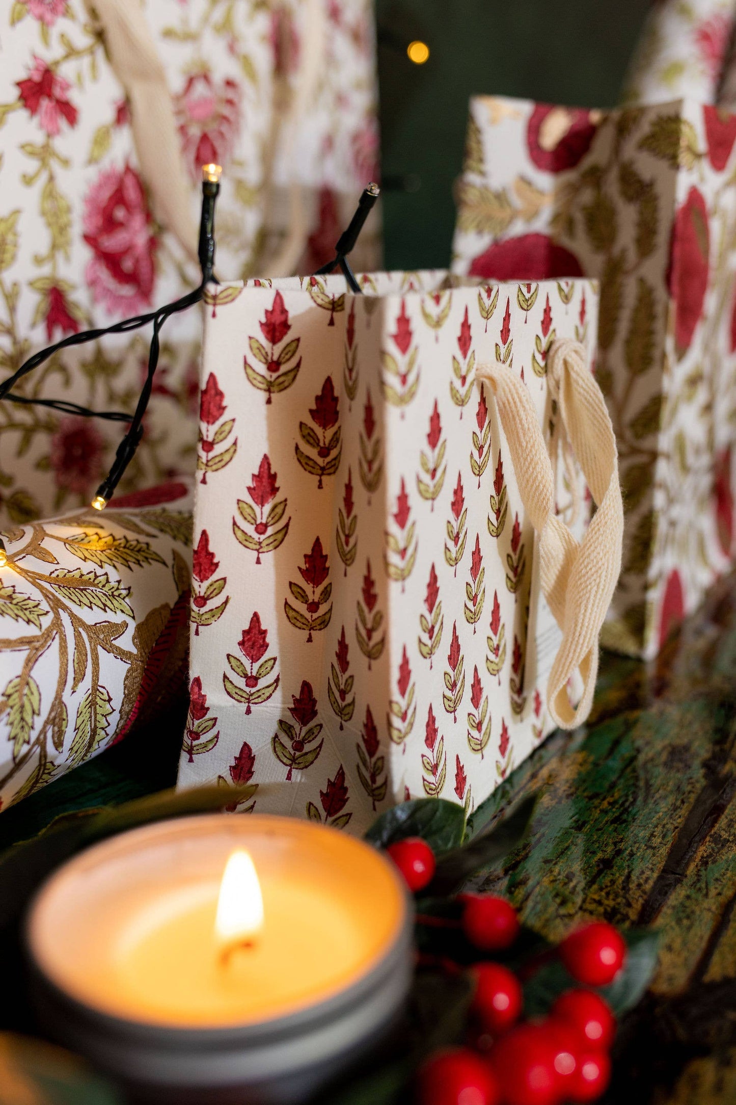 Hand Block Printed Gift Bags Small in Scarlet By Paper Mirchi