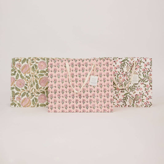 Hand Block Printed Gift Bags (Large) - Blush Refresh By Paper Mirchi