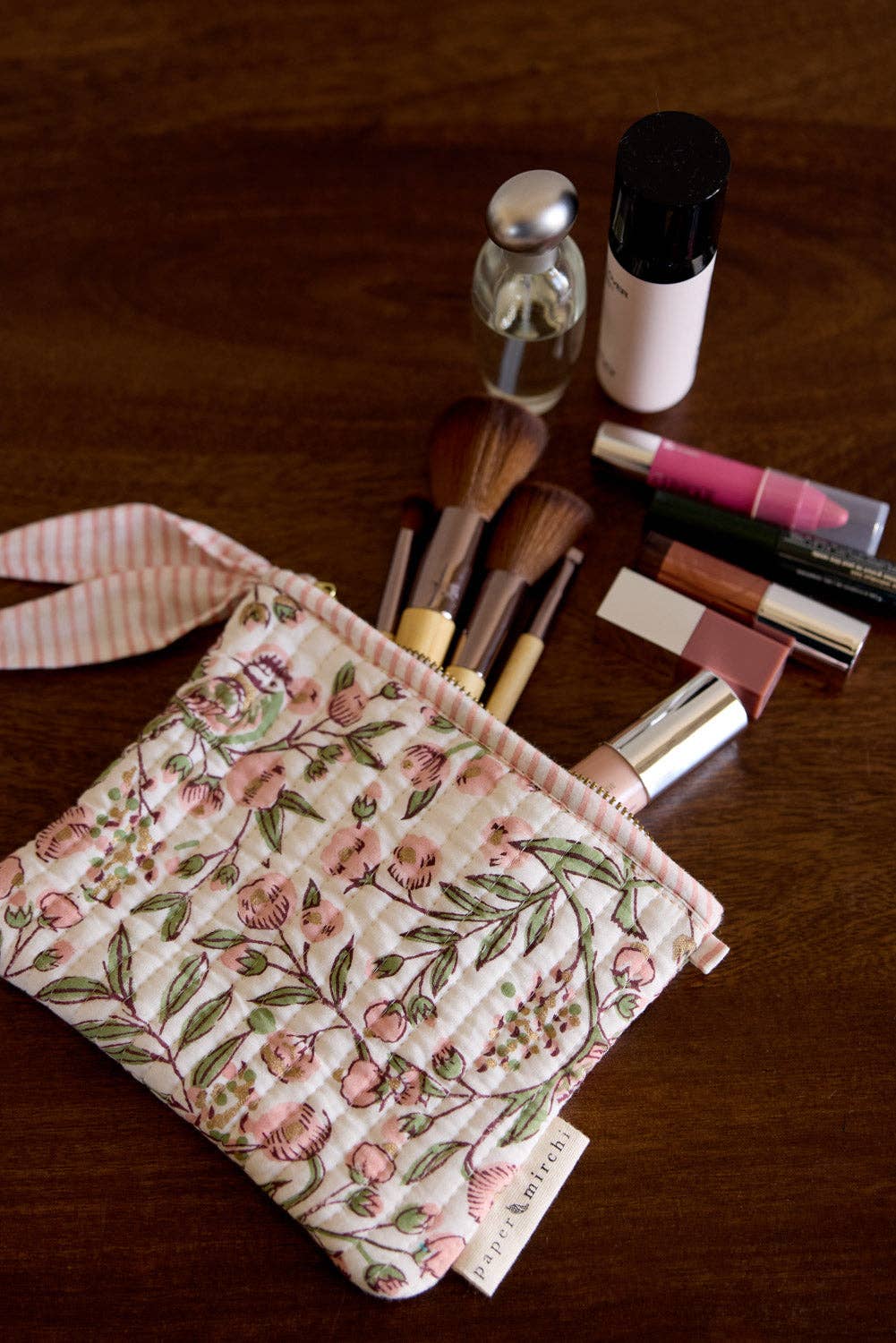 Organic Cotton Zipped Pouch Set - Floral Blush By Paper Mirchi