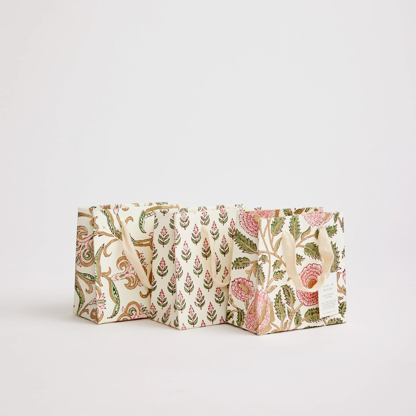 Small Hand Block Printed Gift Bag in Blush By Paper Mirchi
