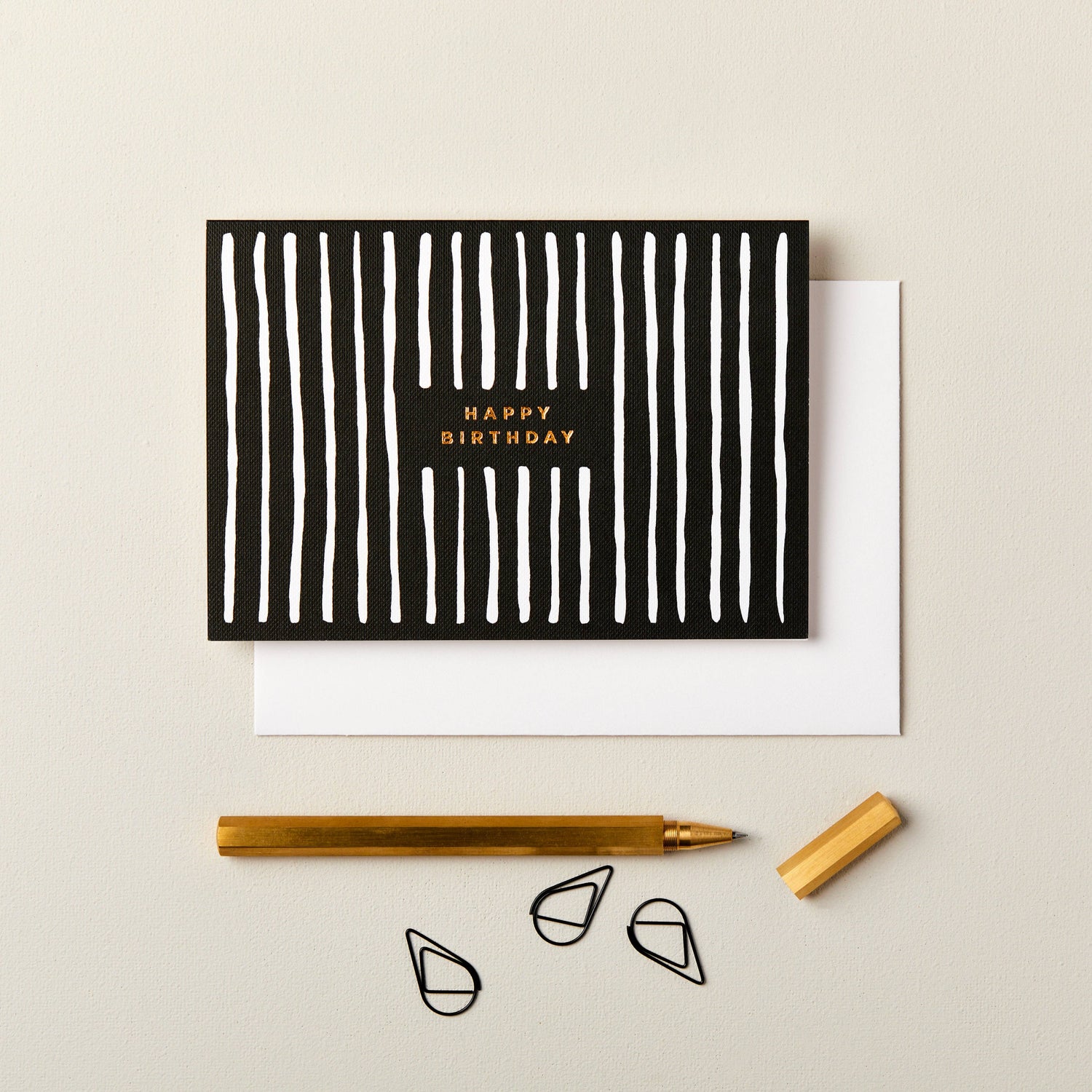 Happy Birthday Monochrome Stripes Card By Ink & Bloom