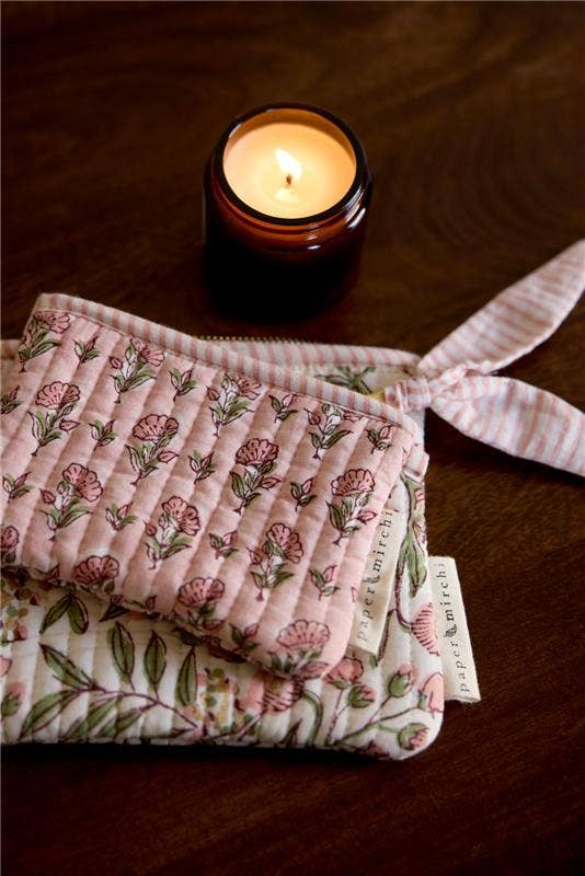 Organic Cotton Zipped Pouch Set - Floral Blush By Paper Mirchi