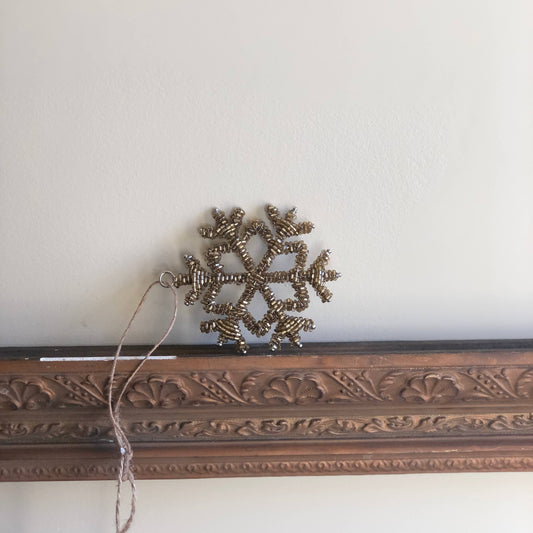 Antique Gold Glass Beaded Snowflake Christmas Decoration
