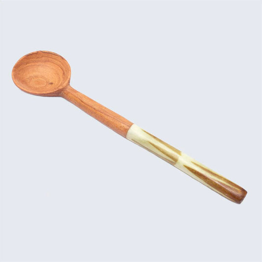 Olive Wood Sugar Spoon With Green Batik Handle