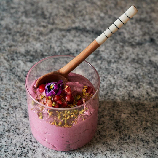 Olive Wood Sugar Spoon With White Batik Handle