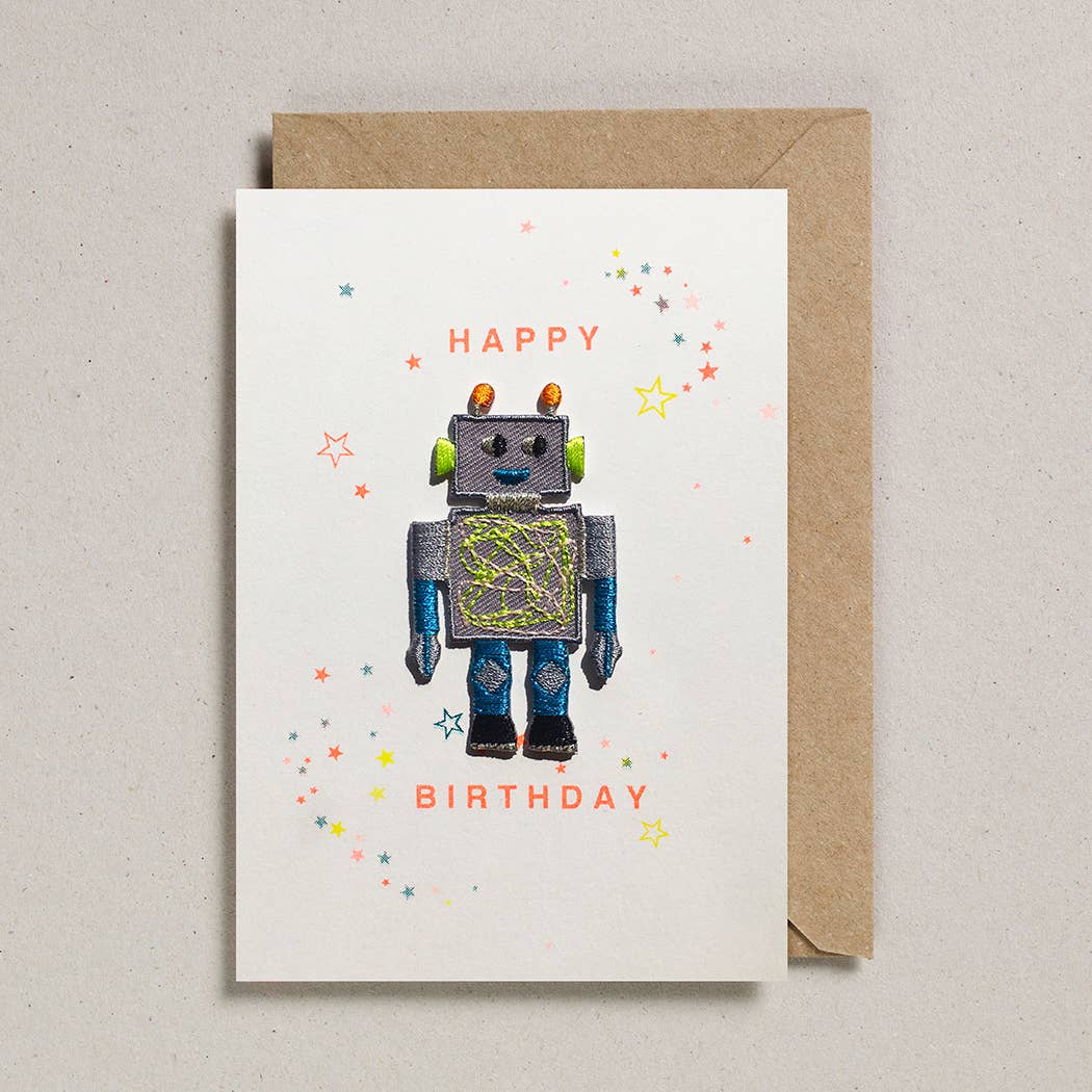 Happy Birthday Robot Patch Card By Petra Boase