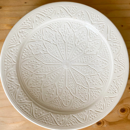 Moroccan White Clay Engraved Large Serving Platter