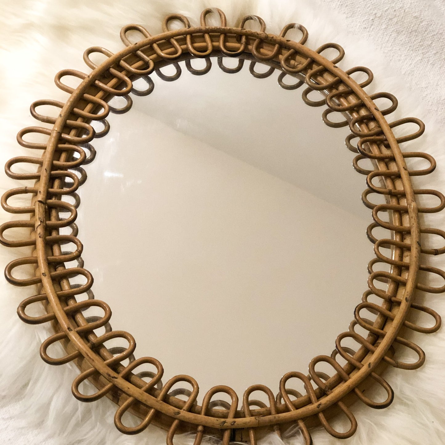 Rare 1950's Oval Italian Cane Mirror Attributed To Franco Albini