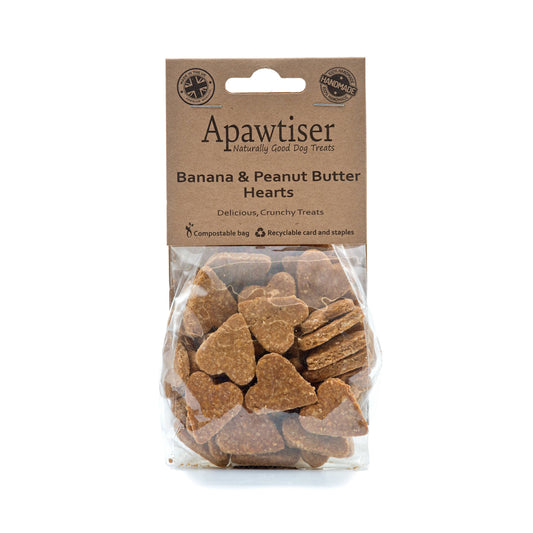 Apawtiser Banana & Peanut Butter Hearts 100g - Dog Treats