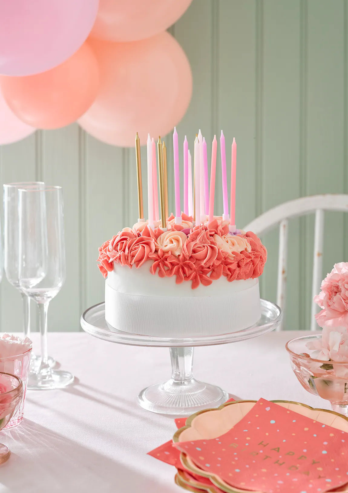 Long Pink & Gold Birthday Candle Pack By Talking Tables