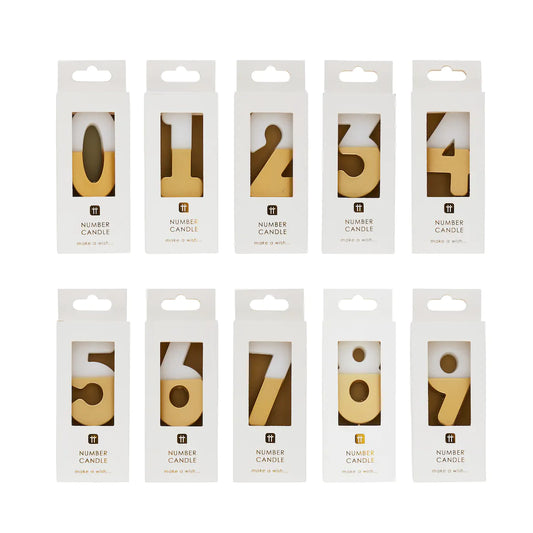 Number Candles White & Gold 0-9 By Talking Tables