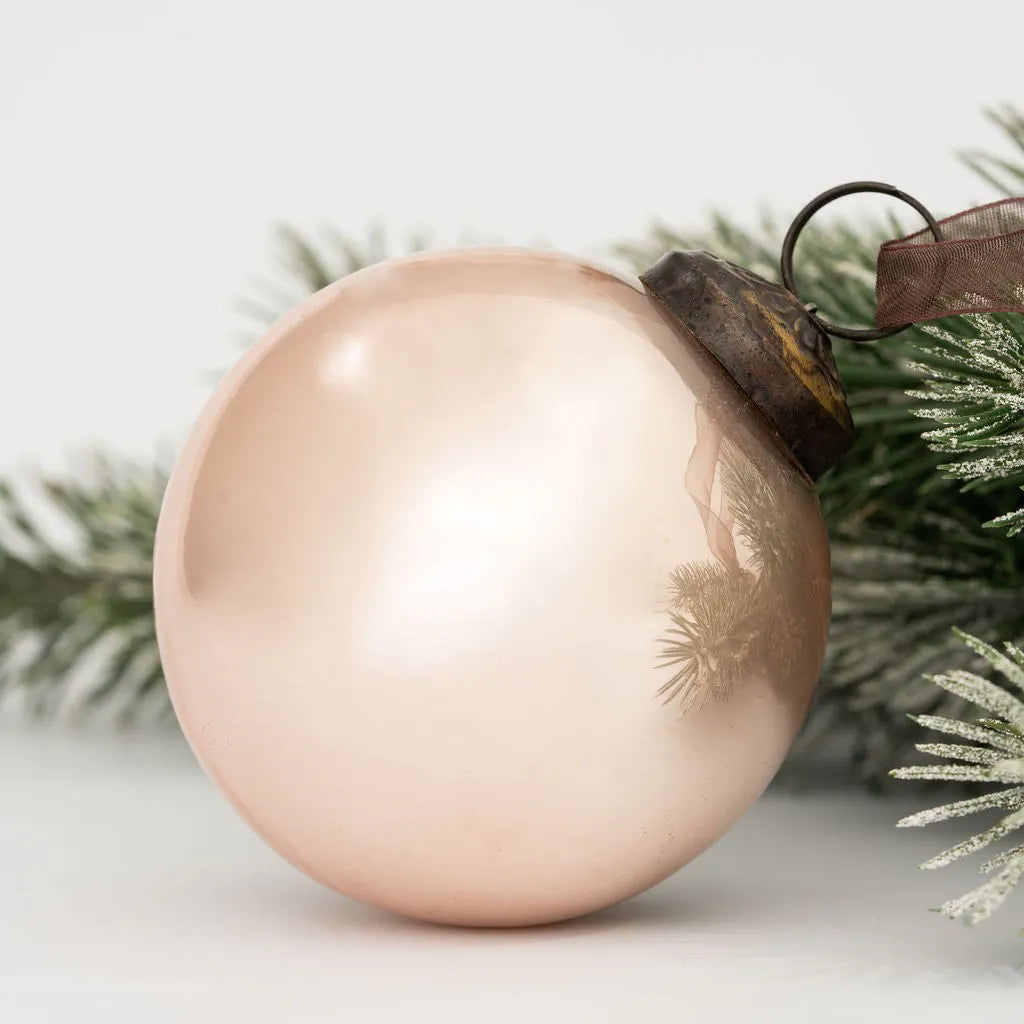 Large Rose Pearlescent Glass Christmas Bauble