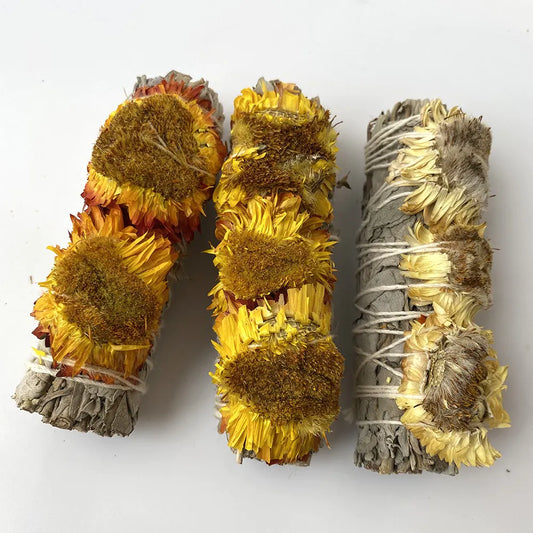 Sunflower and White Sage Smudge Stick 4"