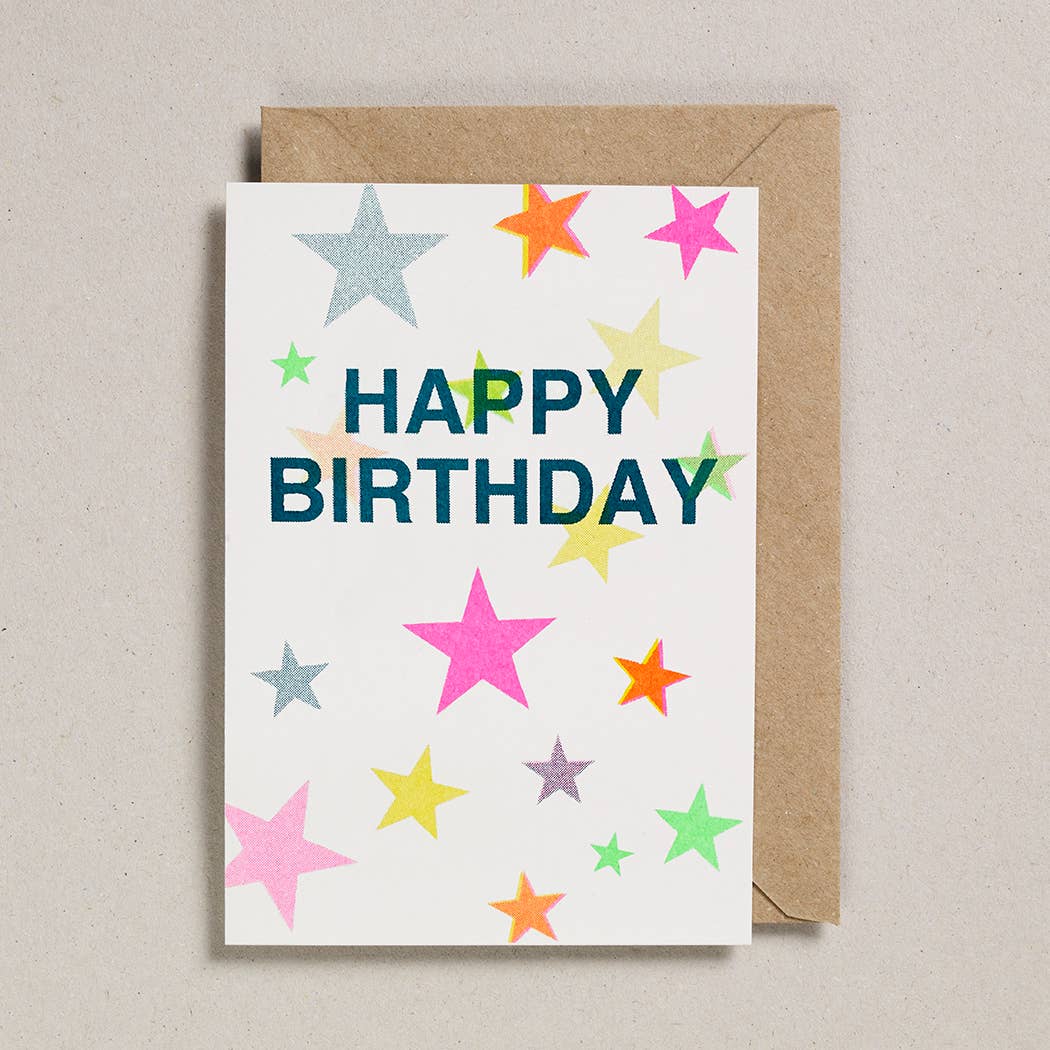 Happy Birthday Multi Stars Card by Petra Boase