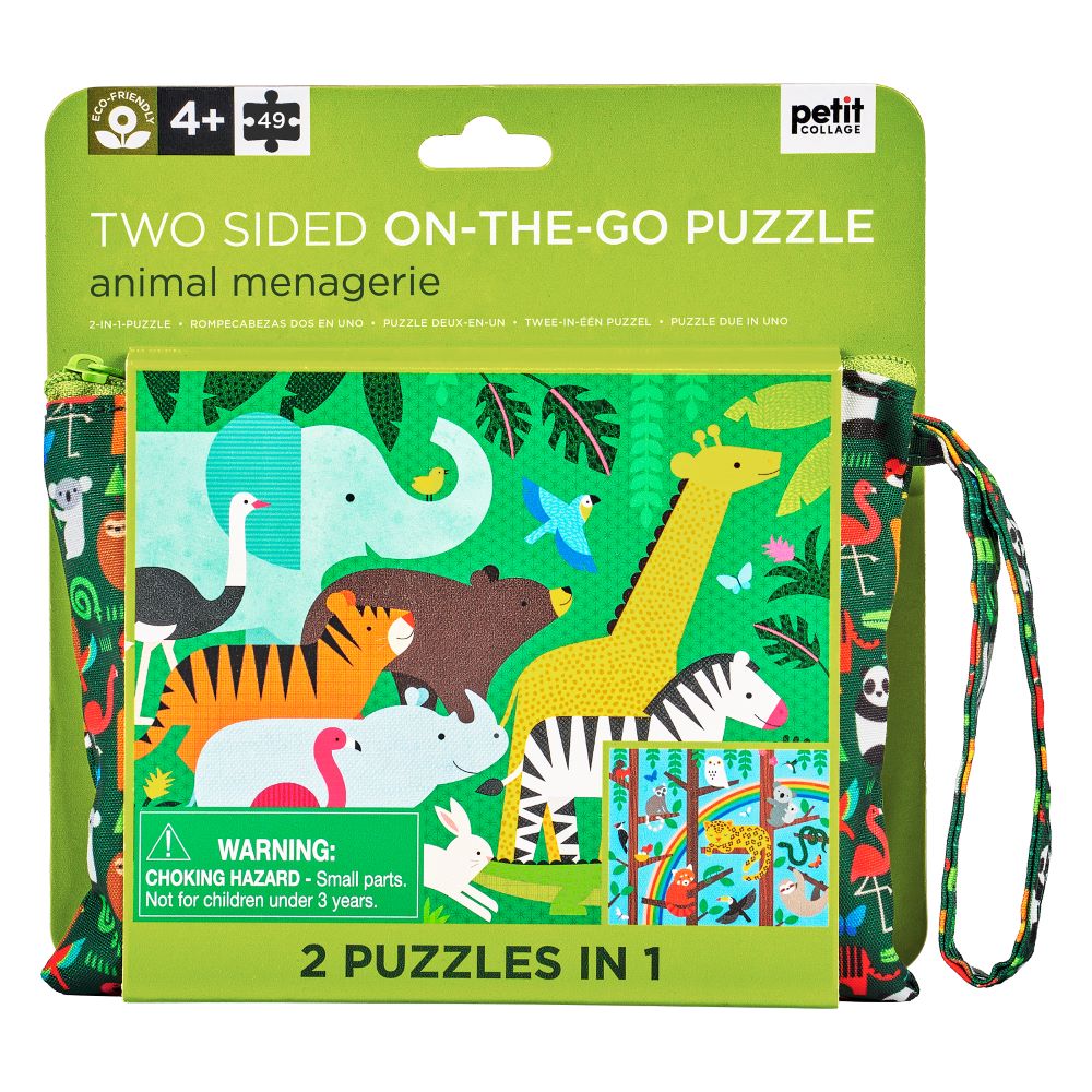 Petit Collage Two Sided Animal Menagerie 49 Piece Puzzle 